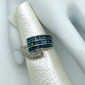 Sterling  Blue and white natural diamond ring 1ct